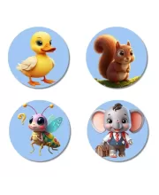 Duck, Squirrel, Bee, And Elephant. Fridge Magnets Ã¢â‚¬â€œ 4 Piece Set | 3 Inch Round Wall Fridge Decor (F23058)