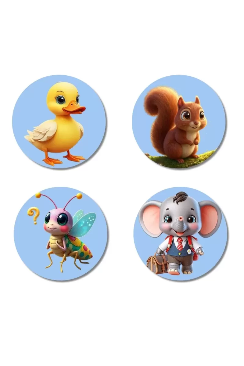 Duck, Squirrel, Bee, And Elephant. Fridge Magnets Ã¢â‚¬â€œ 4 Piece Set | 3 Inch Round Wall Fridge Decor (F23058)