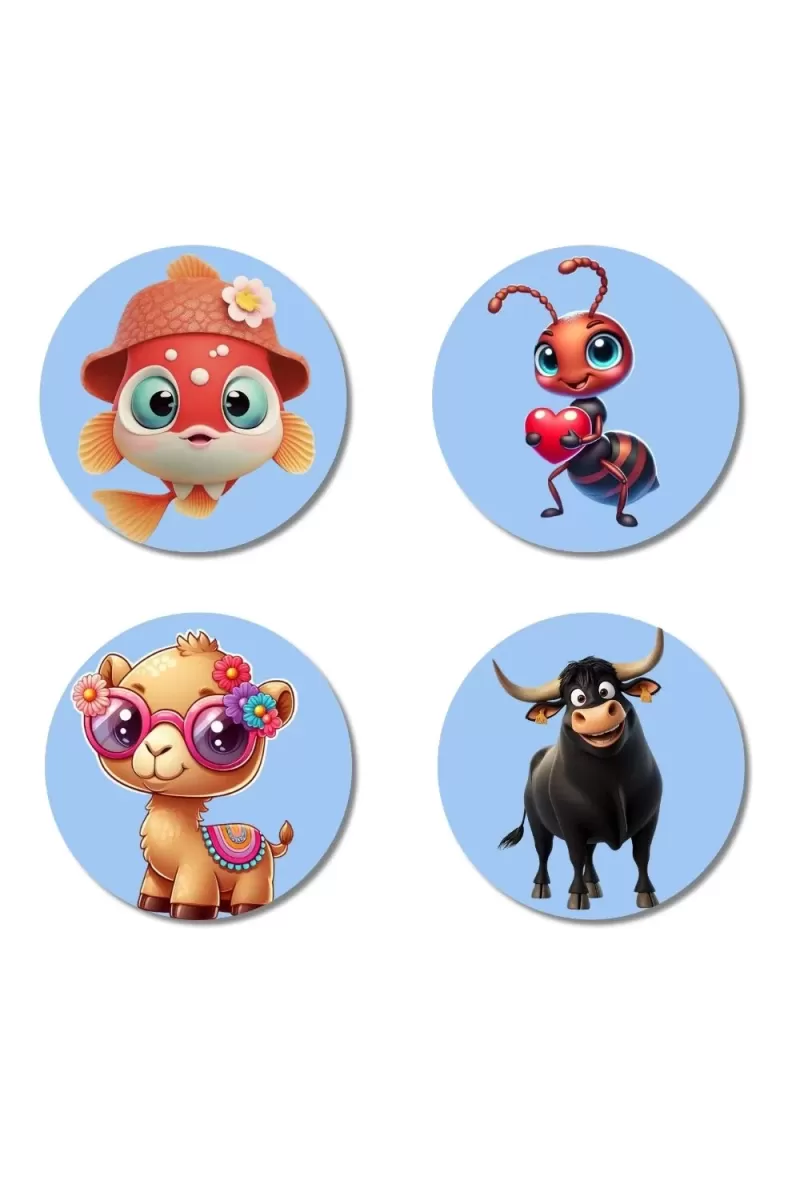 Goldfish, Ant, Camel, And Bull. Fridge Magnets Ã¢â‚¬â€œ 4 Piece Set | 3 Inch Round Wall Fridge Decor (F23059)