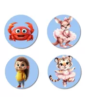 Crab, Kangaroo, Hedgehog, And Tiger. Fridge Magnets Ã¢â‚¬â€œ 4 Piece Set | 3 Inch Round Wall Fridge Decor (F23072)