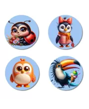 Ladybug, Penguin, Chick, And Toucan. Fridge Magnets Ã¢â‚¬â€œ 4 Piece Set | 3 Inch Round Wall Fridge Decor (F23074)