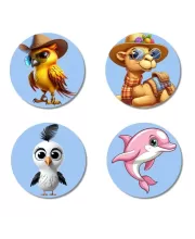 Bird, Camel, Seagull, And Dolphin. Fridge Magnets – 4 Piece Set | 3 Inch Round Wall Fridge Decor (F23075) Bird, Camel, Seagull, And Dolphin. Fridge Magnets – 4 Piece Set | 3 Inch Round Wall Fridge Decor (F23075)
