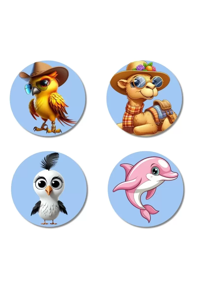 Bird, Camel, Seagull, And Dolphin. Fridge Magnets Ã¢â‚¬â€œ 4 Piece Set | 3 Inch Round Wall Fridge Decor (F23075)