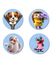 Dog, Hedgehog, Chick, And Bird. Fridge Magnets Ã¢â‚¬â€œ 4 Piece Set | 3 Inch Round Wall Fridge Decor (F23077)