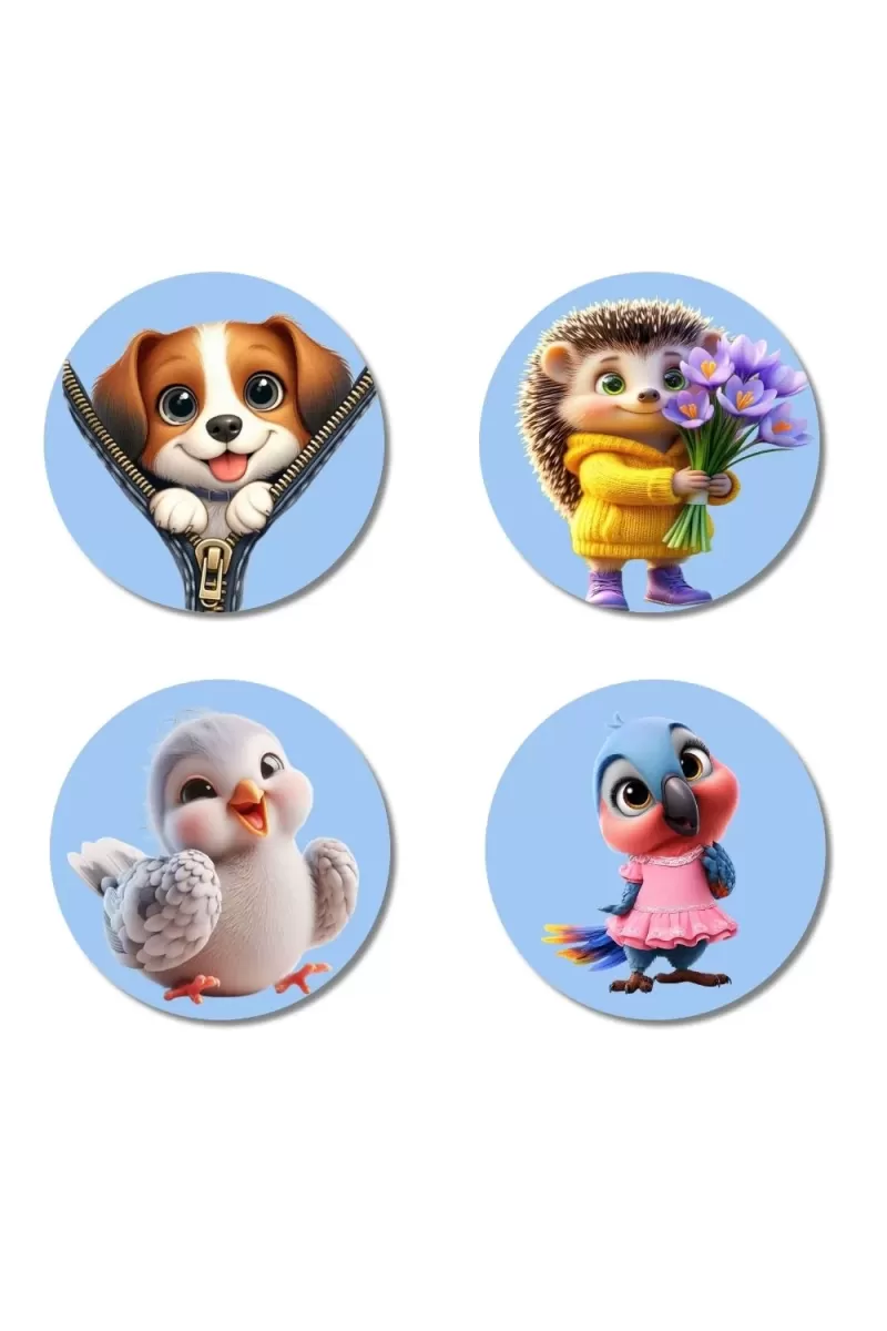 Dog, Hedgehog, Chick, And Bird. Fridge Magnets Ã¢â‚¬â€œ 4 Piece Set | 3 Inch Round Wall Fridge Decor (F23077)