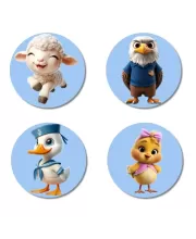 Lamb, Eagle, Duck, And Chick. Fridge Magnets Ã¢â‚¬â€œ 4 Piece Set | 3 Inch Round Wall Fridge Decor (F23078)