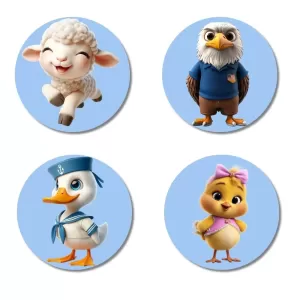 Lamb, Eagle, Duck, And Chick. Fridge Magnets – 4 Piece Set | 3 Inch Round Wall Fridge Decor (F23078) Lamb, Eagle, Duck, And Chick. Fridge Magnets – 4 Piece Set | 3 Inch Round Wall Fridge Decor (F23078)