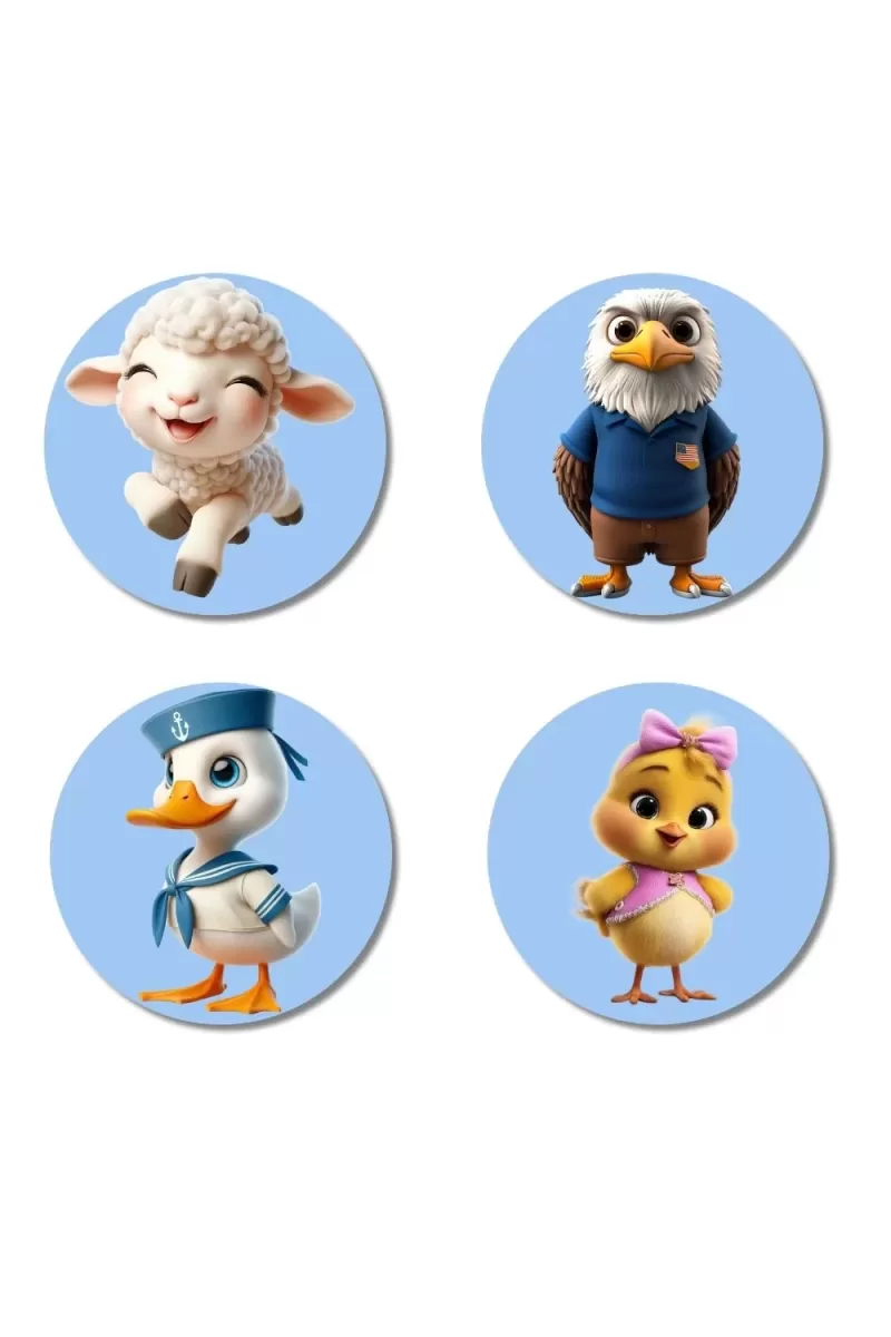 Lamb, Eagle, Duck, And Chick. Fridge Magnets Ã¢â‚¬â€œ 4 Piece Set | 3 Inch Round Wall Fridge Decor (F23078)