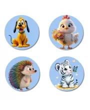 Dog, Chick, Hedgehog, And Tiger. Fridge Magnets Ã¢â‚¬â€œ 4 Piece Set | 3 Inch Round Wall Fridge Decor (F23080)