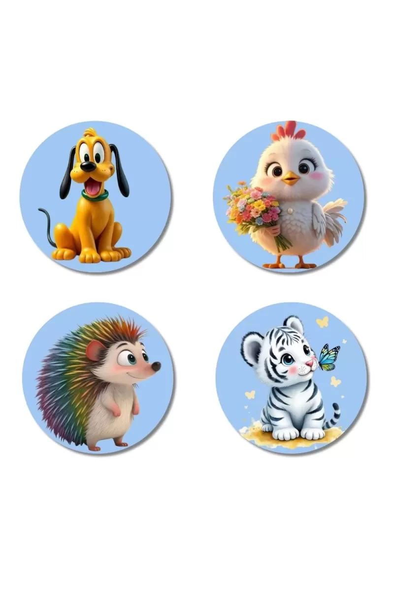 Dog, Chick, Hedgehog, And Tiger. Fridge Magnets Ã¢â‚¬â€œ 4 Piece Set | 3 Inch Round Wall Fridge Decor (F23080)