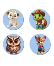 Lion, Turtle, Owl, And Dog. Fridge Magnets Ã¢â‚¬â€œ 4 Piece Set | 3 Inch Round Wall Fridge Decor (F23082)