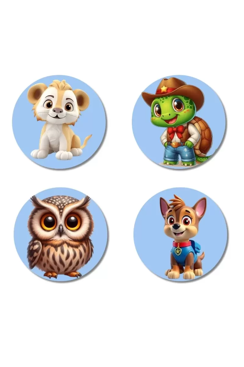Lion, Turtle, Owl, And Dog. Fridge Magnets Ã¢â‚¬â€œ 4 Piece Set | 3 Inch Round Wall Fridge Decor (F23082)