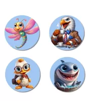 Dragonfly, Eagle, Duck, And Shark. Fridge Magnets Ã¢â‚¬â€œ 4 Piece Set | 3 Inch Round Wall Fridge Decor (F23084)