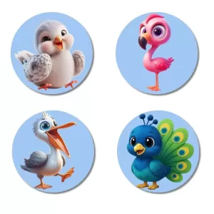 Bird, Flamingo, Pelican, And Peacock. Fridge Magnets – 4 Piece Set | 3 Inch Round Wall Fridge Decor (F23085) Bird, Flamingo, Pelican, And Peacock. Fridge Magnets – 4 Piece Set | 3 Inch Round Wall Fridge Decor (F23085)