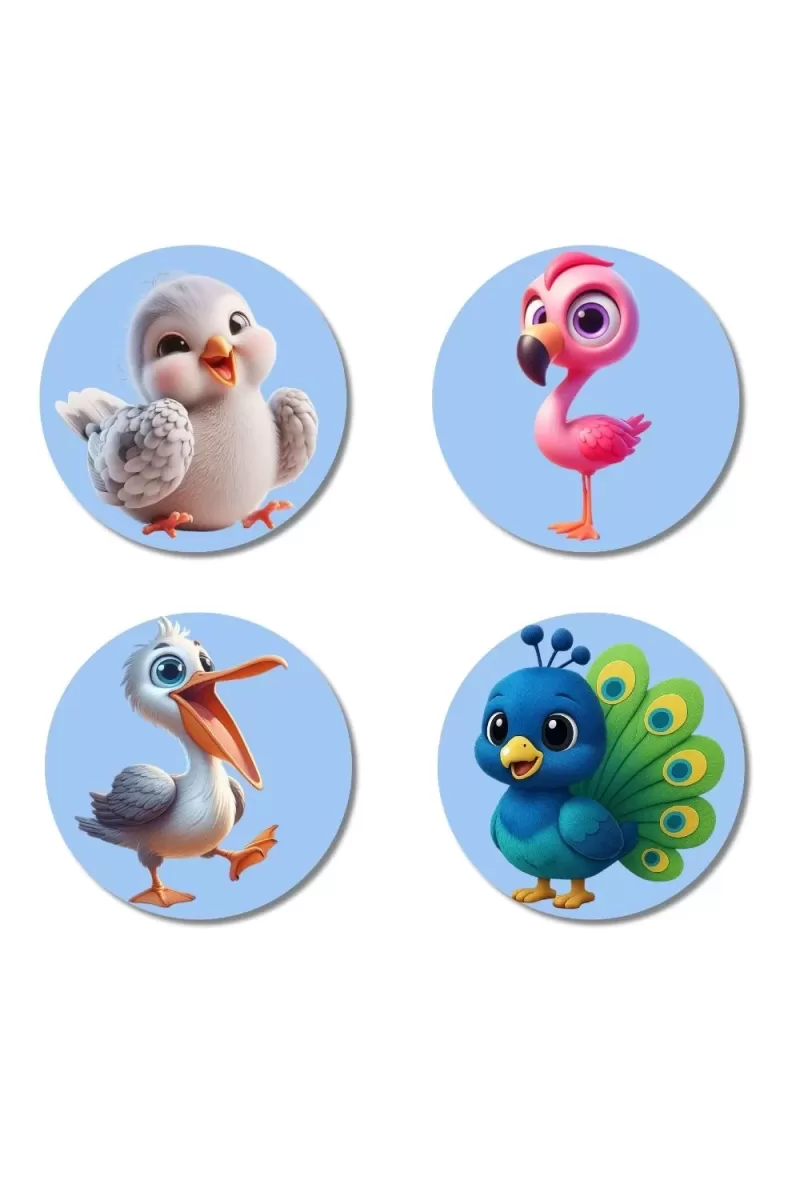 Bird, Flamingo, Pelican, And Peacock. Fridge Magnets Ã¢â‚¬â€œ 4 Piece Set | 3 Inch Round Wall Fridge Decor (F23085)