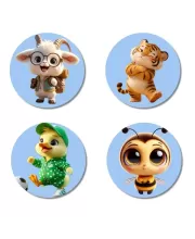 Goat, Tiger, Duck, And Bee. Fridge Magnets Ã¢â‚¬â€œ 4 Piece Set | 3 Inch Round Wall Fridge Decor (F23088)