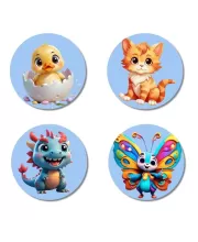 Chick, Cat, Dragon, And Butterfly. Fridge Magnets Ã¢â‚¬â€œ 4 Piece Set | 3 Inch Round Wall Fridge Decor (F23089)