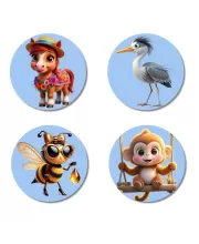 Bee, Pig, Panda, And Koala. Fridge Magnets  4 Piece Set | 3 Inch Round Wall Fridge Decor (F23091)