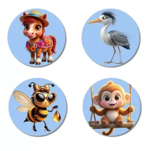Bee, Pig, Panda, And Koala. Fridge Magnets – 4 Piece Set | 3 Inch Round Wall Fridge Decor (F23091) Bee, Pig, Panda, And Koala. Fridge Magnets – 4 Piece Set | 3 Inch Round Wall Fridge Decor (F23091)