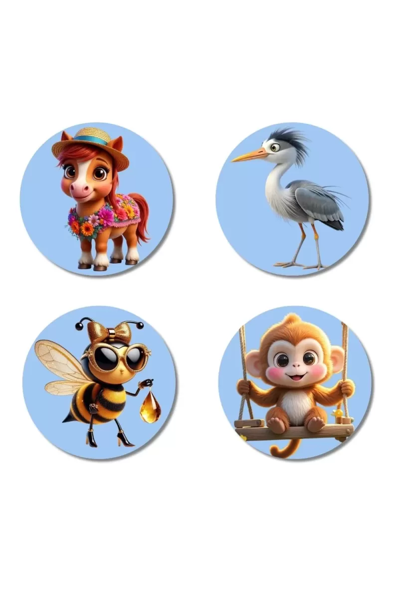 Bee, Pig, Panda, And Koala. Fridge Magnets Ã¢â‚¬â€œ 4 Piece Set | 3 Inch Round Wall Fridge Decor (F23091)