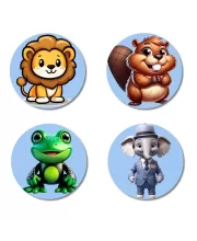 Lion, Beaver, Frog, And Elephant. Fridge Magnets Ã¢â‚¬â€œ 4 Piece Set | 3 Inch Round Wall Fridge Decor (F23093)