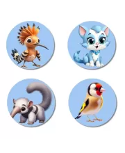 Hoopoe, Cat, Anteater, And Goldfinch. Fridge Magnets Ã¢â‚¬â€œ 4 Piece Set | 3 Inch Round Wall Fridge Decor (F23094)