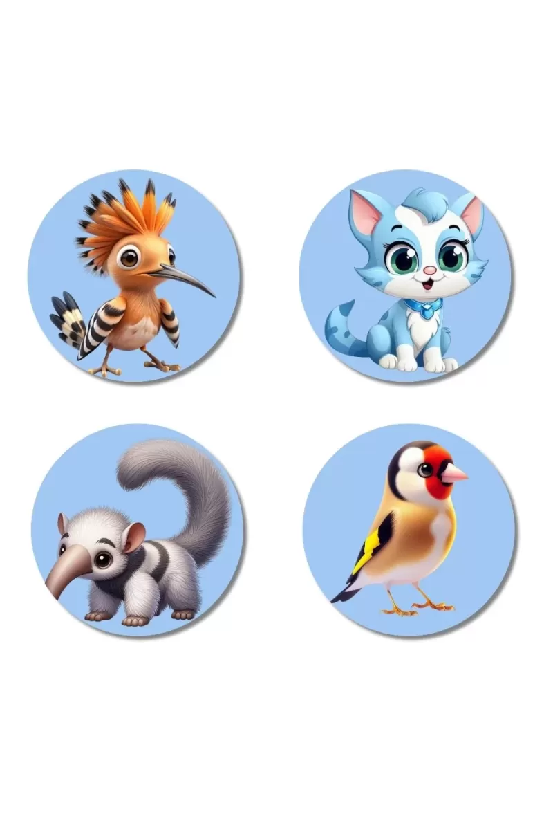 Hoopoe, Cat, Anteater, And Goldfinch. Fridge Magnets Ã¢â‚¬â€œ 4 Piece Set | 3 Inch Round Wall Fridge Decor (F23094)