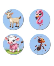 Goat, Flamingo, Cow, And Ant. Fridge Magnets Ã¢â‚¬â€œ 4 Piece Set | 3 Inch Round Wall Fridge Decor (F23095)