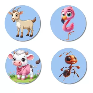 Goat, Flamingo, Cow, And Ant. Fridge Magnets – 4 Piece Set | 3 Inch Round Wall Fridge Decor (F23095) Goat, Flamingo, Cow, And Ant. Fridge Magnets – 4 Piece Set | 3 Inch Round Wall Fridge Decor (F23095)