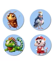 Cockroach, Pigeon, Iguana, And Tiger. Fridge Magnets Ã¢â‚¬â€œ 4 Piece Set | 3 Inch Round Wall Fridge Decor (F23096)
