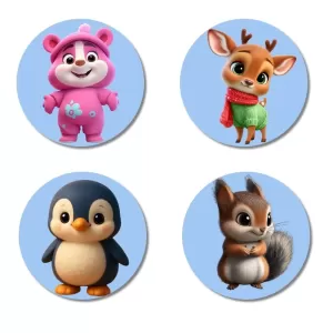Bear, Deer, Penguin, And Squirrel. Fridge Magnets – 4 Piece Set | 3 Inch Round Wall Fridge Decor (F23097) Bear, Deer, Penguin, And Squirrel. Fridge Magnets – 4 Piece Set | 3 Inch Round Wall Fridge Decor (F23097)