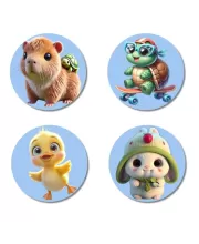 Capybara, Turtle, Chick, And Rabbit. Fridge Magnets Ã¢â‚¬â€œ 4 Piece Set | 3 Inch Round Wall Fridge Decor (F23098)
