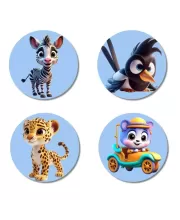 Zebra, Bird, Leopard, And Bear. Fridge Magnets Ã¢â‚¬â€œ 4 Piece Set | 3 Inch Round Wall Fridge Decor (F23100)