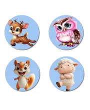 Deer, Owl, Squirrel, And Sheep. Fridge Magnets Ã¢â‚¬â€œ 4 Piece Set | 3 Inch Round Wall Fridge Decor (F23101)