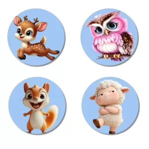 Deer, Owl, Squirrel, And Sheep. Fridge Magnets – 4 Piece Set | 3 Inch Round Wall Fridge Decor (F23101) Deer, Owl, Squirrel, And Sheep. Fridge Magnets – 4 Piece Set | 3 Inch Round Wall Fridge Decor (F23101)