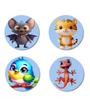 Bat, Tiger, Bird, And Lizard. Fridge Magnets  4 Piece Set | 3 Inch Round Wall Fridge Decor (F23102)