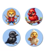 Lion, Cardinal, Crow, And Chick. Fridge Magnets Ã¢â‚¬â€œ 4 Piece Set | 3 Inch Round Wall Fridge Decor (F23104)