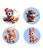 Ant, Pony, Dragon, And Rabbit. Fridge Magnets  4 Piece Set | 3 Inch Round Wall Fridge Decor (F23105)