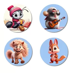 Ant, Pony, Dragon, And Rabbit. Fridge Magnets Ã¢â‚¬â€œ 4 Piece Set | 3 Inch Round Wall Fridge Decor (F23105)