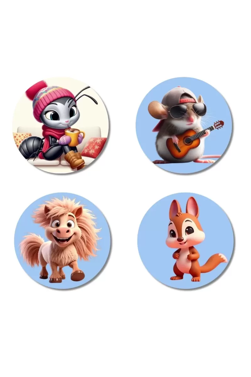 Ant, Pony, Dragon, And Rabbit. Fridge Magnets Ã¢â‚¬â€œ 4 Piece Set | 3 Inch Round Wall Fridge Decor (F23105)
