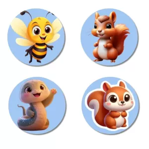 Bee, Squirrel, Seal, And Squirrel. Fridge Magnets – 4 Piece Set | 3 Inch Round Wall Fridge Decor (F23108) Bee, Squirrel, Seal, And Squirrel. Fridge Magnets – 4 Piece Set | 3 Inch Round Wall Fridge Decor (F23108)