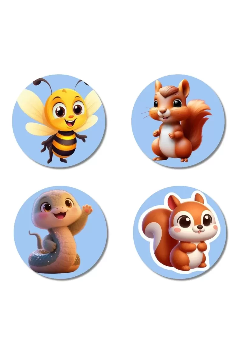 Bee, Squirrel, Seal, And Squirrel. Fridge Magnets Ã¢â‚¬â€œ 4 Piece Set | 3 Inch Round Wall Fridge Decor (F23108)
