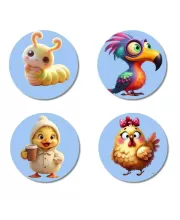 Caterpillar, Bird, Chick, And Chicken. Fridge Magnets Ã¢â‚¬â€œ 4 Piece Set | 3 Inch Round Wall Fridge Decor (F23110)