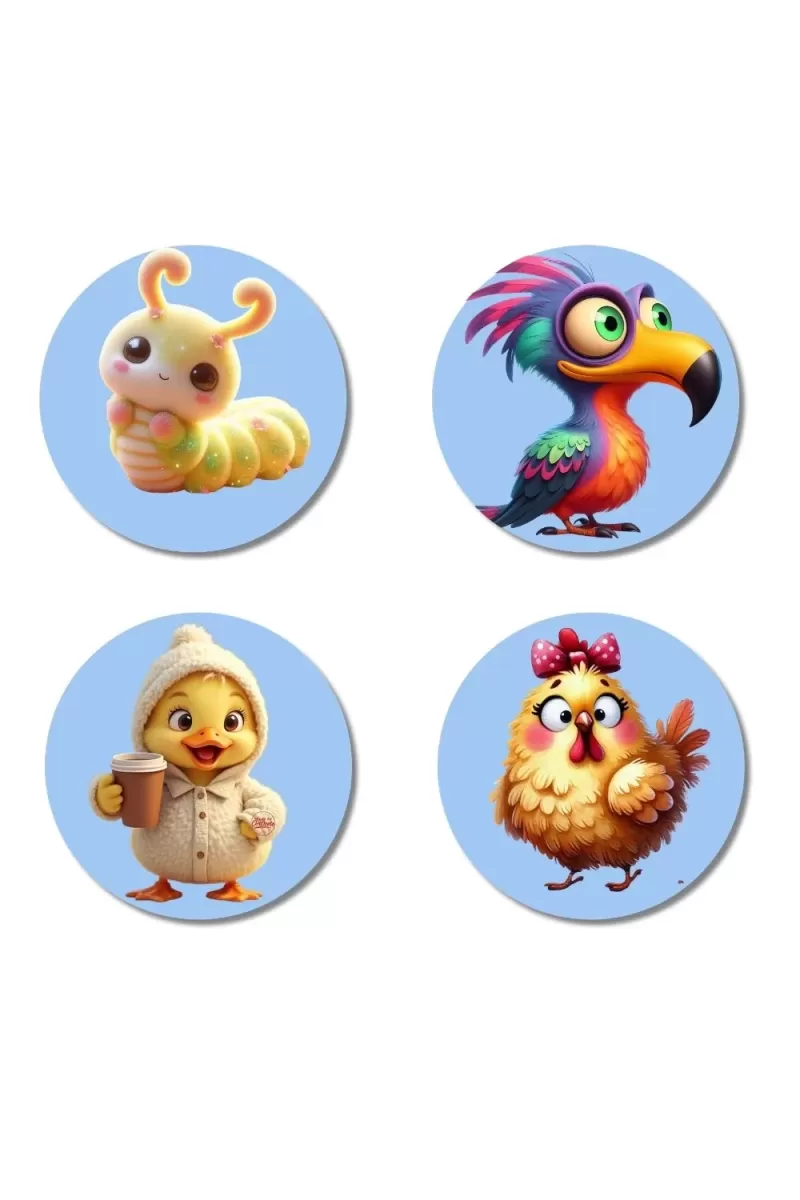 Caterpillar, Bird, Chick, And Chicken. Fridge Magnets Ã¢â‚¬â€œ 4 Piece Set | 3 Inch Round Wall Fridge Decor (F23110)