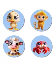 Duck, Monkey, Cow, And Crab. Fridge Magnets Ã¢â‚¬â€œ 4 Piece Set | 3 Inch Round Wall Fridge Decor (F23131)