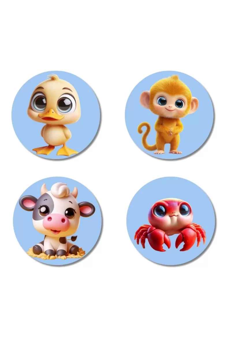 Duck, Monkey, Cow, And Crab. Fridge Magnets Ã¢â‚¬â€œ 4 Piece Set | 3 Inch Round Wall Fridge Decor (F23131)