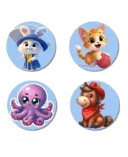 Rabbit, Cat, Octopus, And Horse. Fridge Magnets Ã¢â‚¬â€œ 4 Piece Set | 3 Inch Round Wall Fridge Decor (F23133)