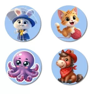 Rabbit, Cat, Octopus, And Horse. Fridge Magnets – 4 Piece Set | 3 Inch Round Wall Fridge Decor (F23133) Rabbit, Cat, Octopus, And Horse. Fridge Magnets – 4 Piece Set | 3 Inch Round Wall Fridge Decor (F23133)