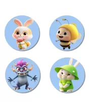 Rabbit, Bee, Monster, And Rabbit. Fridge Magnets Ã¢â‚¬â€œ 4 Piece Set | 3 Inch Round Wall Fridge Decor (F23134)