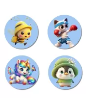 Bee, Cat, Unicorn, And Penguin. Fridge Magnets  4 Piece Set | 3 Inch Round Wall Fridge Decor (F23135)